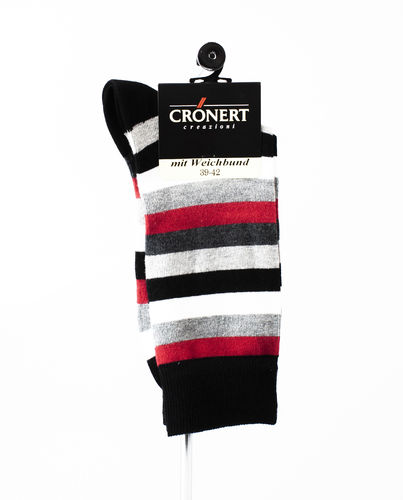 Crönert 26307-2600 RAYURE chaussettes pour hemmes cotton a. poignet doux noir