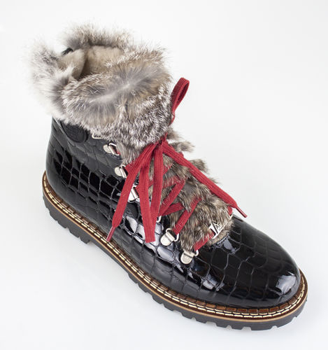 Ammann 8020 SPLÜGEN WF laced up boots-Zipp sheep fur-rabbit croc black