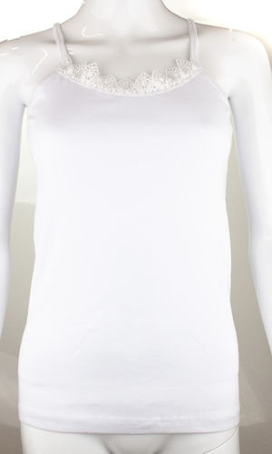 Zahret Alcotton 610300 ladies top with spaghetti straps and lace 100% cotton white