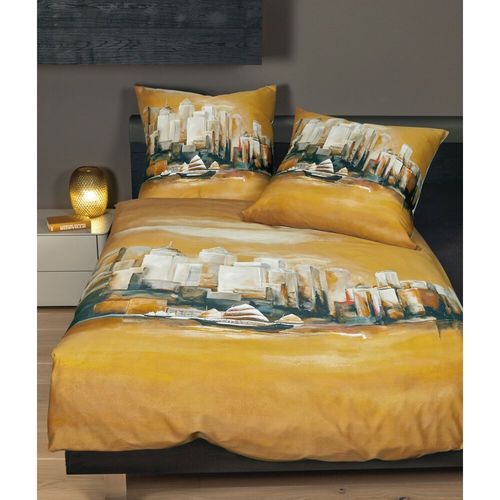 Janine 42096-03 MODERN ART bed linen set Mako-Satin yellow gold houses city 155/220